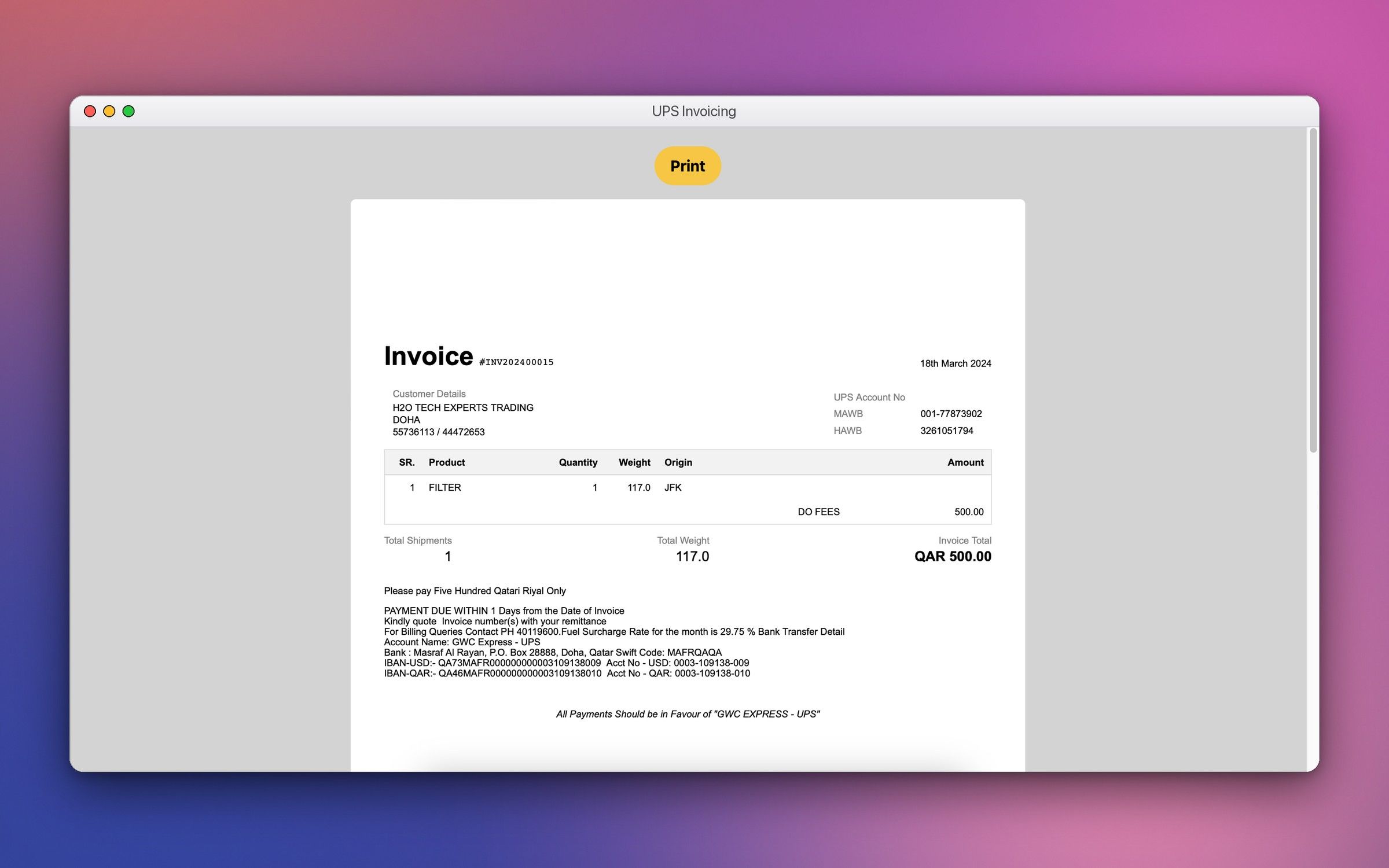 UPS Invoicing System